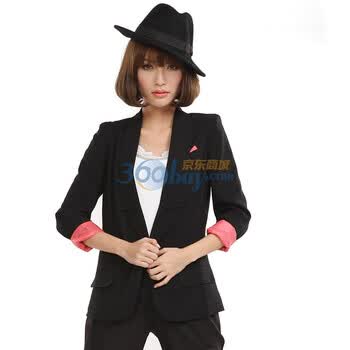 茵佳妮外套女装新品女装性感修身垫肩小西装5113-1400008 黑色 L