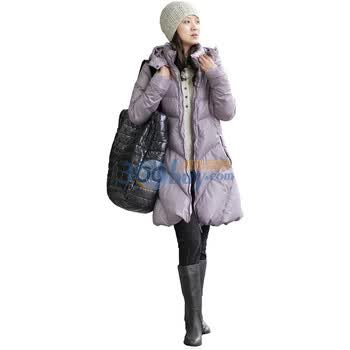 AMII品牌 花苞连帽中长款纯色羽绒服 11120284 浅灰紫 L
