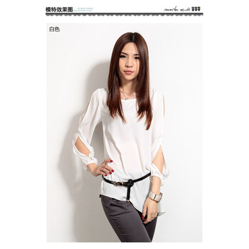 安都basic女装衬衫圆领镂空袖长袖衬衣 6211212 黑色 M