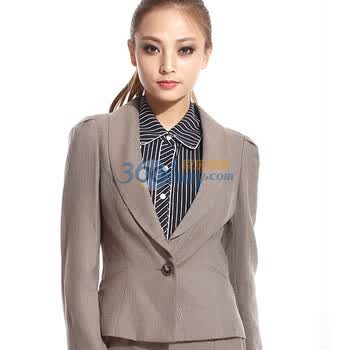 LANDI蓝地官方 OL白领小西服 双色羊毛青果领西装上衣LID-299A 灰色 XL