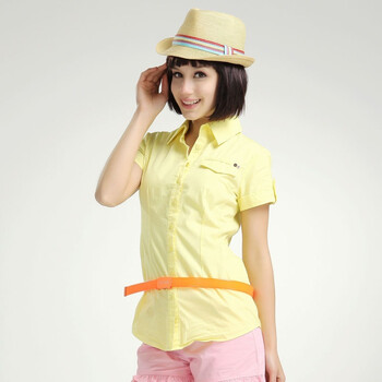 艾夫斯 2012夏装新款女装时尚休闲修身纯色纯棉短袖衬衫210042306 原白 S