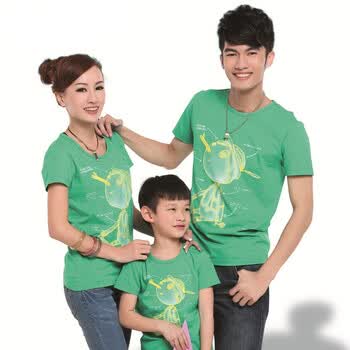 IEEKY爱一起亲子装夏装 匹诺曹图案短袖t恤2252304 翠绿 童8/135