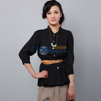 斐梵 Femfey 2012春夏新品时尚韩版女款立领七分袖职业干练系列衬衣 112FF81B29 黑色 M
