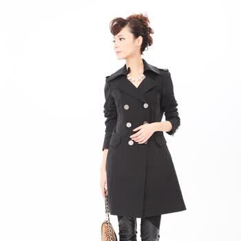 音曲女装 秋冬新品 风衣长款外套 ECQSW1016 黑色 XL