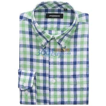 约翰逊JOHANSSON新款亚麻混纺男士休闲格纹长袖衬衫J11SS1009 绿色 XXL