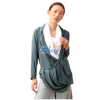 茵曼INMAN 2012春装新款翻领压褶垂坠下摆长袖纯棉女衬衫821041199 深灰色 XXL