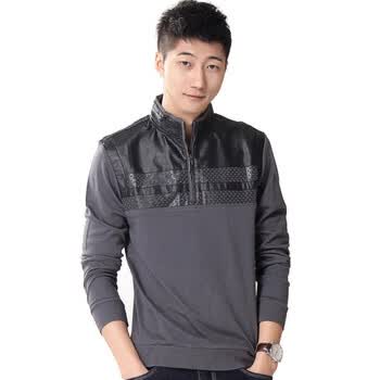 WOHAYO无花优品 新款休闲时尚个性拼接立领男式长袖T恤 FK028194 灰色 XXL