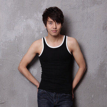 AMH 韩国2012新款夏装男装韩版圆领背心OE1023 黑加白边 L