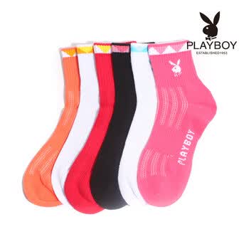 PLAYBOY 花花公子 女士纯棉可爱糖果色休闲少女运动袜子短筒袜2227 白/黄 均码