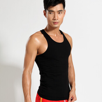 Asianbum夏季吸湿排汗男士修身纯棉背心 工字吊带运动背心 汗衫 黑色 XXL