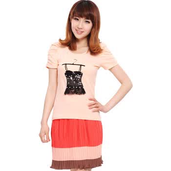 ranzukiy 2012夏装新款 时尚亮片吊带裙 女式 泡泡袖T恤WA13101 橙色 L