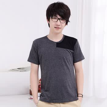 AMH 韩国2012新款夏装男装韩版圆领短袖拼色T恤NR2034 灰色 XL