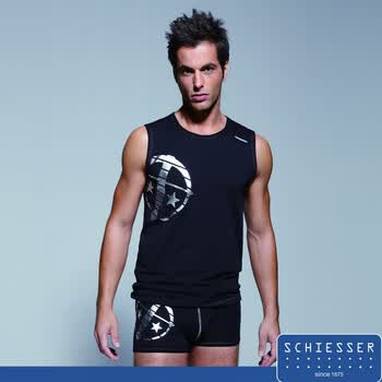 舒雅 schiesser UNCOVER系列男士全棉背心 SUPIMA棉 纯棉男短袖上衣 35-1827 5039黑印粉红 XL