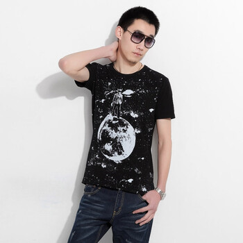 AMH 韩国2012夏装新款男装韩版修身印花短袖T恤NV2135 黑色 XL