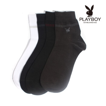 PLAYBOY 花花公子男士精梳棉纯棉提花商务休闲短筒袜子男1100 深灰 均码
