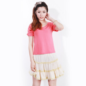 SHOPING PLAN 2012夏装新款女装韩版大码弹力修身显瘦V领短袖T恤 20003 红色 L