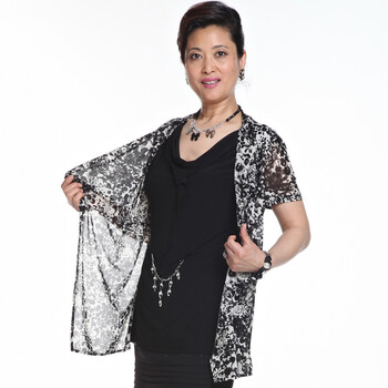 福兆 2012新款夏季正品妈妈装中年开衫 G4660 黑碎花 5XL