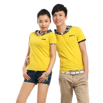 意而义 2012春夏季新款休闲情侣装 时尚短袖T恤 黄色 女XL