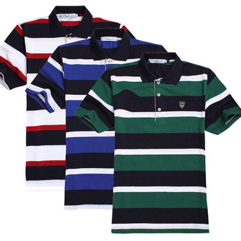 名鳄男式polo领横条半袖T恤 -粉红2XL-2822小