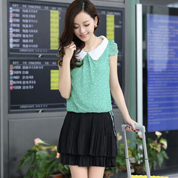 淑女休闲风格短袖连衣裙 芥绿色 TB290005小