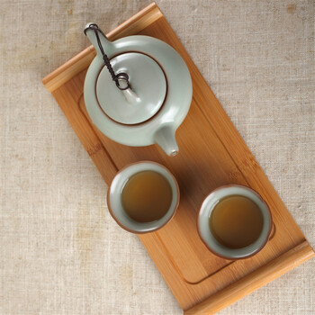 阳光飞歌 汝窑茶具 精巧竹制小托盘旅行茶具套装 莲花杯B0001