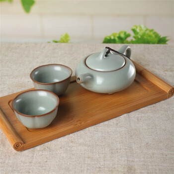 阳光飞歌 汝窑茶具 精巧竹制小托盘旅行茶具套装 莲花杯B0001