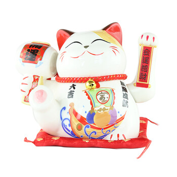右手边 电动摇手大号招财猫招手 摆件陶瓷金运招财礼品开业工艺品发财猫 带USB电源 诸事成就-开运鼓