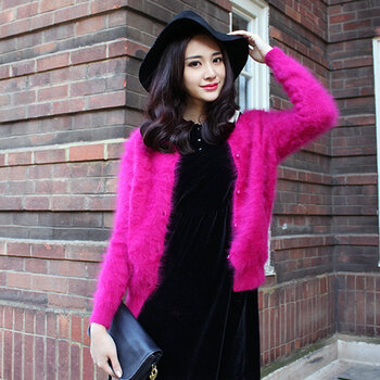 复古水貂绒毛衣开衫