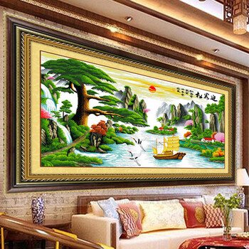 
                                        绣美人精准数码印布十字绣迎客松财运版风景客厅挂画套件                