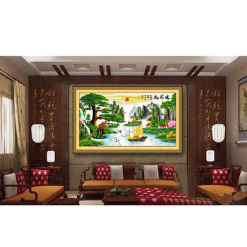 
                                        绣美人精准数码印布十字绣迎客松财运版风景客厅挂画套件                