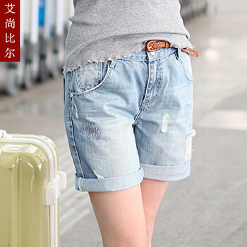 艾尚比尔 宽松大码<em>五分</em>破洞牛仔<em>短裤女夏</em>牛仔