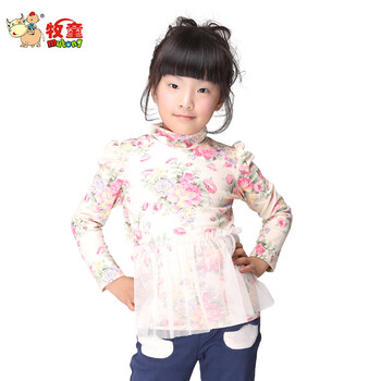 牧童童装2014春季新款女童时尚T恤花样女孩长袖