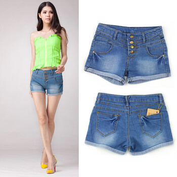 <em>2014新款</em>复古高腰牛仔<em>短裤女</em>薄韩版潮收腹热