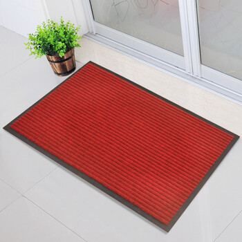
                                                            兰诗(Lautee) 耐磨复合条纹除尘防滑地垫进门垫入户垫 酒红 80*120CM压四边                