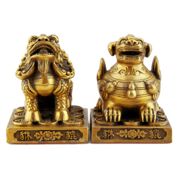 铜欣祥 黄铜摆件皮丘雌雄公母貔貅摆件摆设工艺品铜饰品 公母方底貔貅