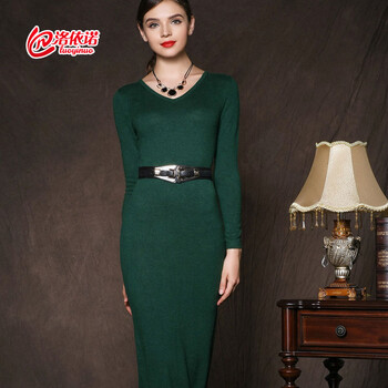 洛依诺气质女士<em>超长款羊绒</em>衫<em>毛衣羊绒</em>连衣裙针