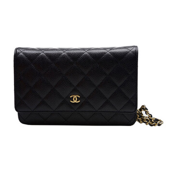 Chanel 香奈儿 黑色菱格纹小牛皮口盖包饰以斜