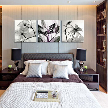 孖堡家居 无框画客厅 卧室婚房室内墙壁沙发背景挂画墙画 装饰画三联画三件套 水墨风之透明花 50cm*50cm*3副