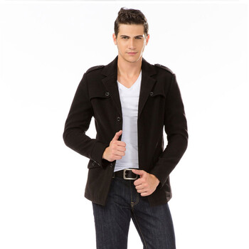 中长款黑色西装毛呢大衣