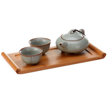 阳光飞歌 汝窑茶具 精巧竹制小托盘旅行茶具套装 莲花杯B0001