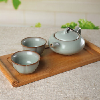 阳光飞歌 汝窑茶具 精巧竹制小托盘旅行茶具套装 莲花杯B0001