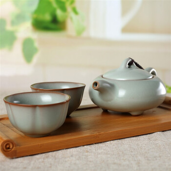阳光飞歌 汝窑茶具 精巧竹制小托盘旅行茶具套装 莲花杯B0001