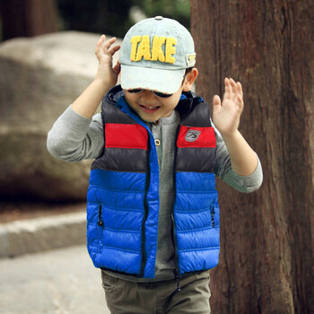 【京品年货】<em>男童棉马甲</em> 丝绵拼色可脱卸帽加