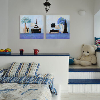 
                                        优柯 地中海壁画无框画四联幅装饰画客厅现代简约沙发背景墙画儿童画 9mm60*60cm(1套)                