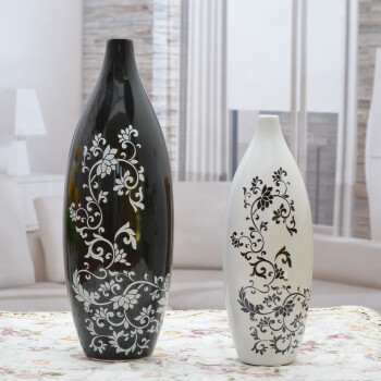
                                        傲世瓷业 景德镇陶瓷器时尚简约家居工艺品客厅摆件家居装饰品摆设 默然秀美花插B016 黑高白低                