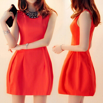 2014新款红色礼服<em>无袖</em>连衣裙花苞裙女大码X3