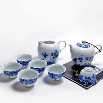 陶瓷故事 恒福 正宗景德镇釉下彩青花茶具套装 茶具八件套 茶壶茶杯