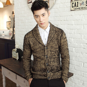 修身百搭纯色个性编织男士休闲毛毛开衫针织毛