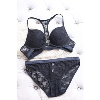 2014新款黑色蕾丝透明少女士内衣<em>文胸罩</em>套装