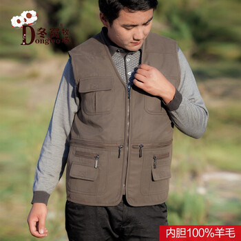 真皮<em>男士长</em>羊毛皮草<em>马甲</em>棉羊皮坎肩背心中老年